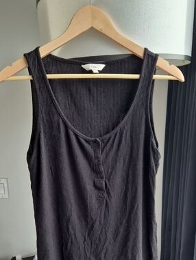 Maternity Ripe Black Ribbed Scoop Neck Tank with Button Front